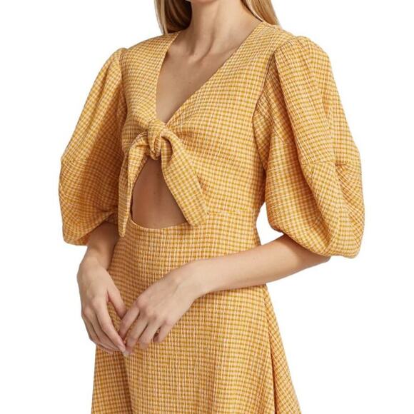 Rhode Ginny Tie Front Cutout Plaid Midi Dress In Sunflower Size 8 Fit And Flare - Picture 8 of 16